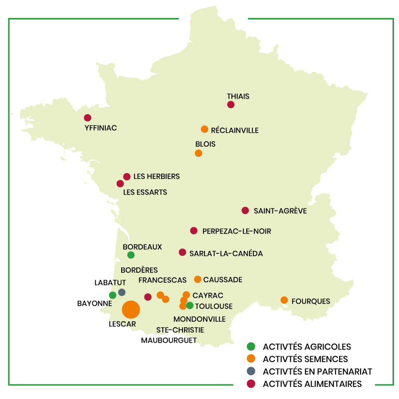 Groupe Euralis, acteurs du développement local, la carte de France